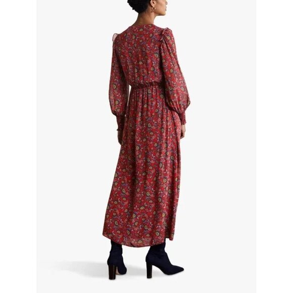 Boden Womens Becky Midi Wrap Dress UK 18R US 14R Red Paisley Floral D0041 NWT - Picture 2 of 14